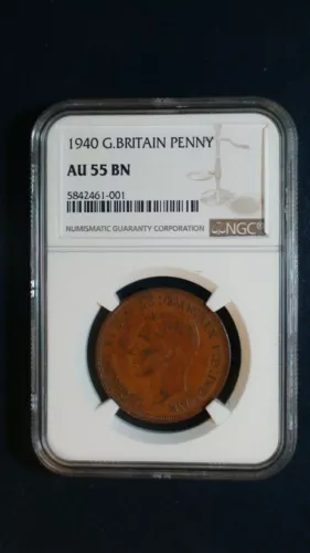 1940 Great Britain One Penny NGC AU55 BN ABOUT UNCIRCULATED 1P Coin BUY IT NOW!