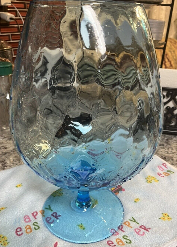 BEAUTIFUL VINTAGE  LIGHT BLUE GLASS COMPOTE , CANDY ,  BRANDY ,  WINE GLASS BOWL