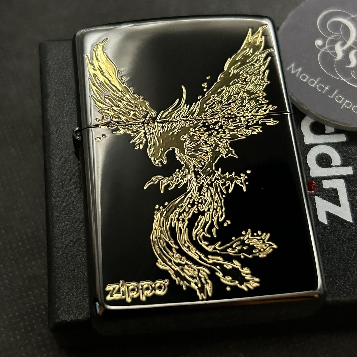 ZIPPO Lighter Phoenix Black Gold Japanese Pattern Black ZIPPO Lighter Phoenix Black Gold Japanese Pattern Black