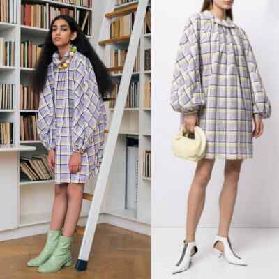 STINE GOYA NWT Samantha Checkered Organza Cotton Silk Dress in Lilac Size US 2/4