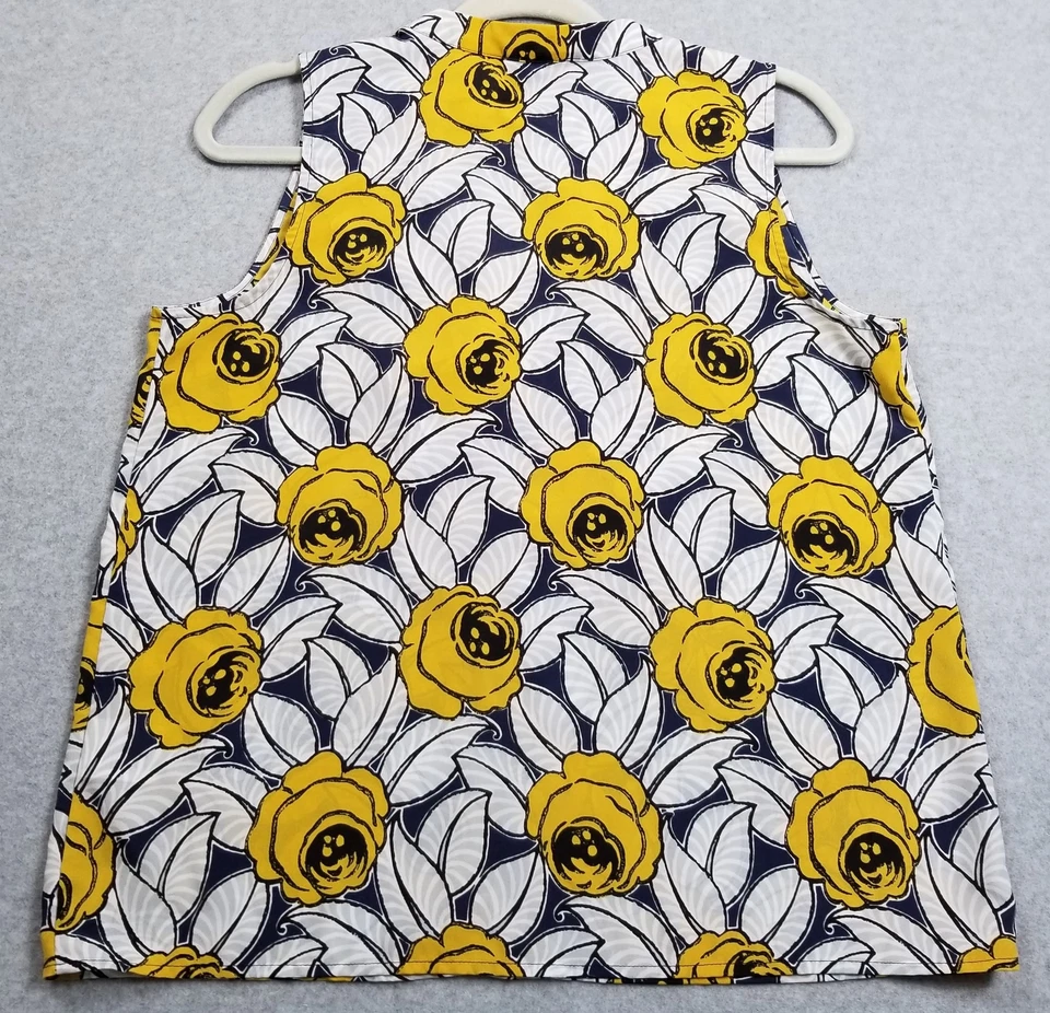 Camiseta sin mangas Maison Jules para mujer pequeña amarilla azul gris floral sin mangas con botones Foto 4 de 4