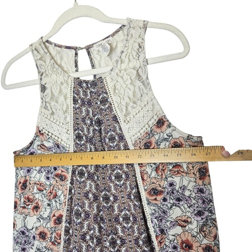 Clover + Scout S Boho Floral Lace Panel Tunic size S Rayon Cotton Purple Cream - Picture 7 of 10