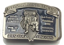 Illinois Mine Rescue Contest Belt Buckle Aug. 17 1991 Land of Lincoln Benton Ill