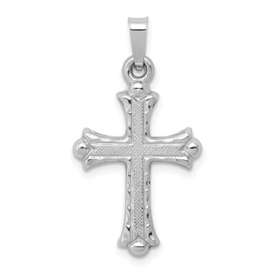 14k White Gold Textured and Polished Fleur de lis Cross Pendant 0.66g