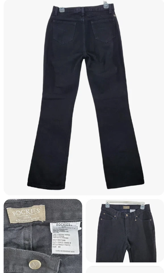 Vtg Rockies Rocky Mtn Jeans 8 R 29x32 Black Boot Cut Mid Slim Western 5 Pocket - Image 2 of 4