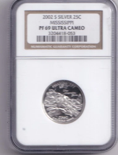 2002 S Silver Quarter Mississippi PF 69 Ultra Cameo 90% Silver NGC