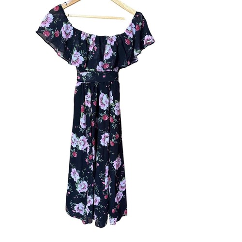 Yumi Kim Anthropologie Chantal Black Floral Maternity Midi Dress XXS 0 NWT - Picture 3 of 11