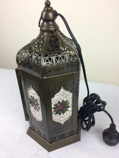 50% DESCUENTO * Linterna de mesa/colgante marroquí de latón antigua 17x17x35 cm GPA686532 Foto 3 de 3