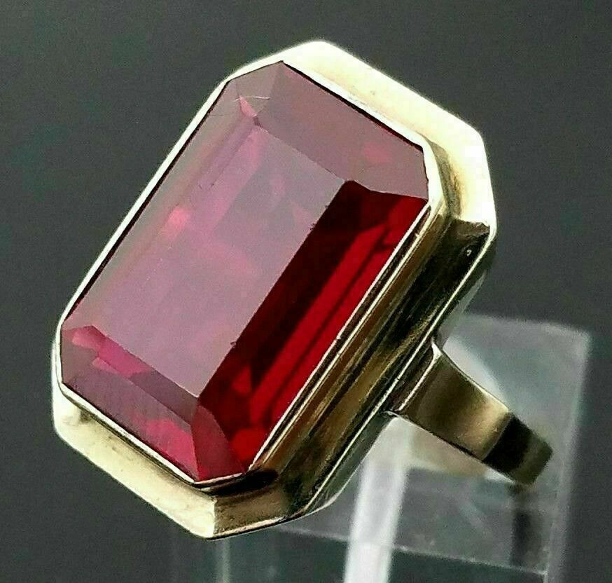 4Ct Emerald Cut Red Ruby Solitaire Men's Lab-created Ring 14K Yellow ...