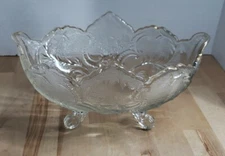 Vintage Jeanette Glass Clear Footed Oval Bowl Candy Dish With Gold Trim (#124)