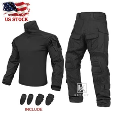KRYDEX Gen3 Combat Uniform Set Tactical Shirt & Pants w/ Elbow & Knee Pads Black