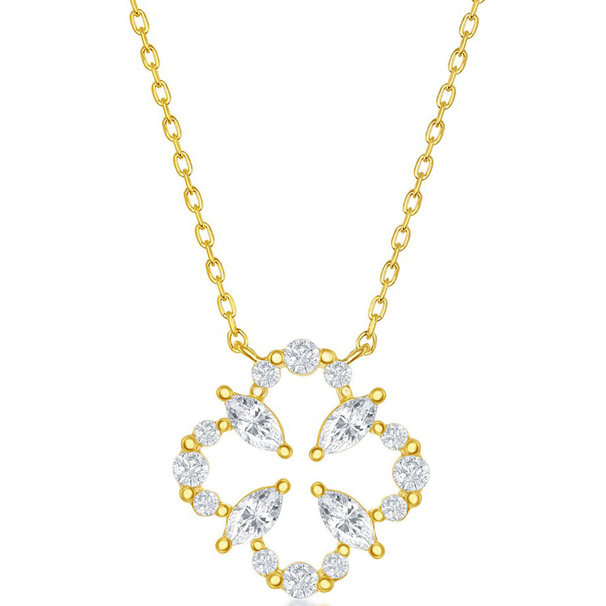 Classic Women's Necklace Sterling Silver Gold Plated Flower Design