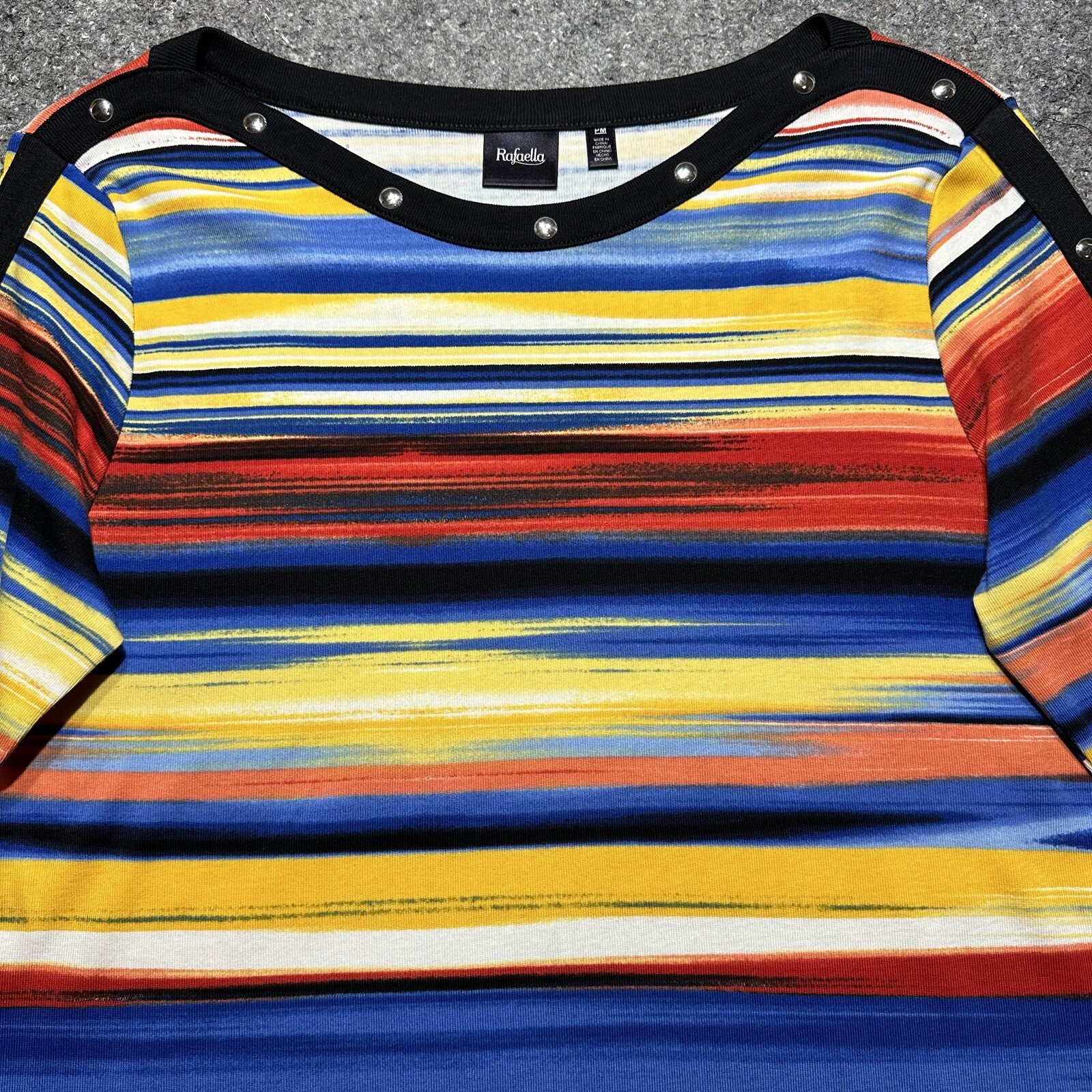 Rafaella Women's Size PM Striped Multicolor 3/4 Sleeve Pullover Top