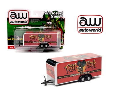 #ad #ad Auto World 1:64 4 Wheels Enclosed Car Trailer Red quot;Rat Finkquot; Diecast Car AWSP093 $16.99