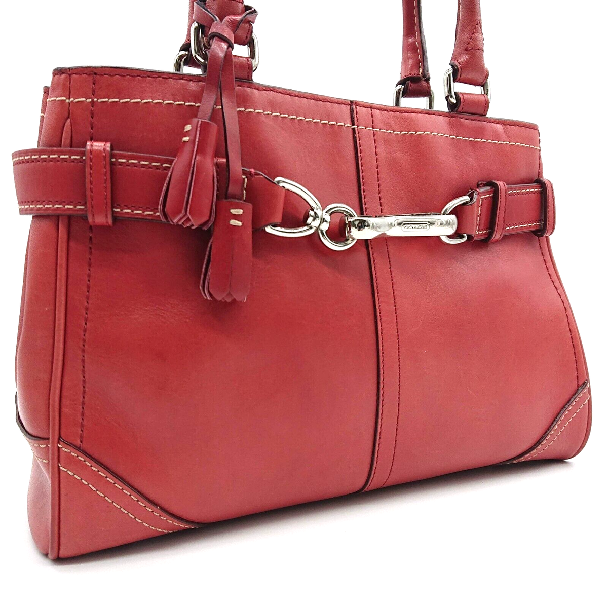COACH Hand Bag Tote Bag 8A70 Red Leather Tassel Made in China | eBay
