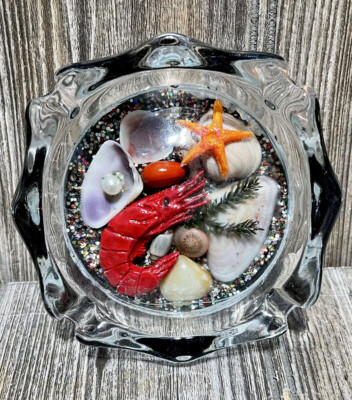 Ashtray Ocean Sea Shrimp Clam Pearl Starfish Rocks 3.5 Inches No Chips Or Cracks
