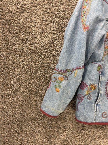 Vintage Denim & Co Jeans Jacket Women Large Blue 100% Cotton Embroidered Paisley - Picture 10 of 22