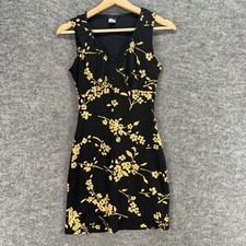 PerSeption Dress Women M Black Floral Sheath Midi V-Neck Sleeveless