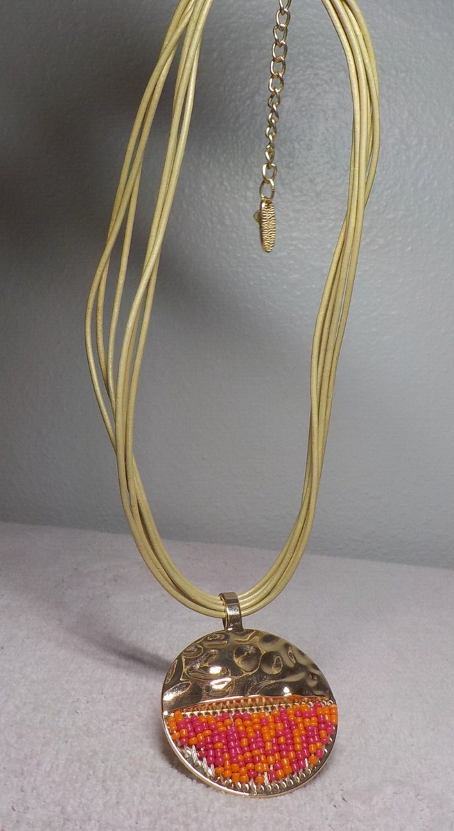 VTG JULEA SIGNED MULTI-STRAND CORDED NECKLACE W/HAMMERED/BEADED