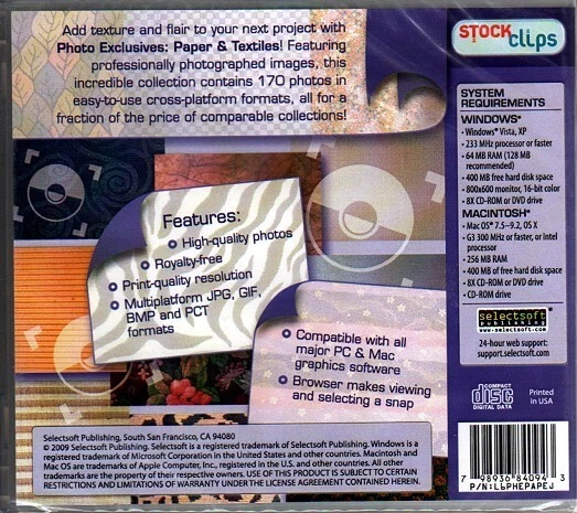Photo Exclusives: Paper and Textiles (PC-CD, 2009) Win/Mac - Factory Sealed JC - Image 2 of 2