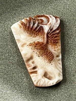 Nicely Carved White w Rust Spread Eagle Hawk Bird Stone Pendant or Other Use  
