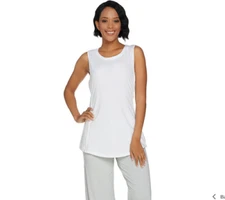 H by Halston Sleeveless Knit Tank w/Lace Inset Details-White-Medium-NEW-A288601