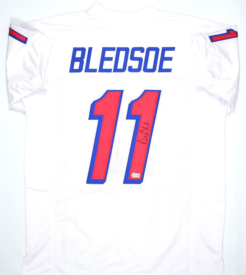 Drew Bledsoe Autographed Signed New England Patriots White Pro Style Jersey - Beckett W Hologram *Black 