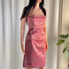 Vintage Y2K LAUNDRY by Shelli Segal Pink Damask Dress Romantic Coquette Size 0