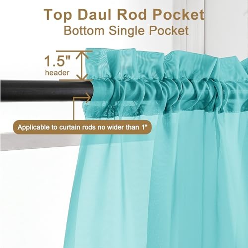 Sheer Curtains 90 inches Long 2 Panels, 42"W x 90"L (Pack of 2) Turquoise - Bild 2 von 7