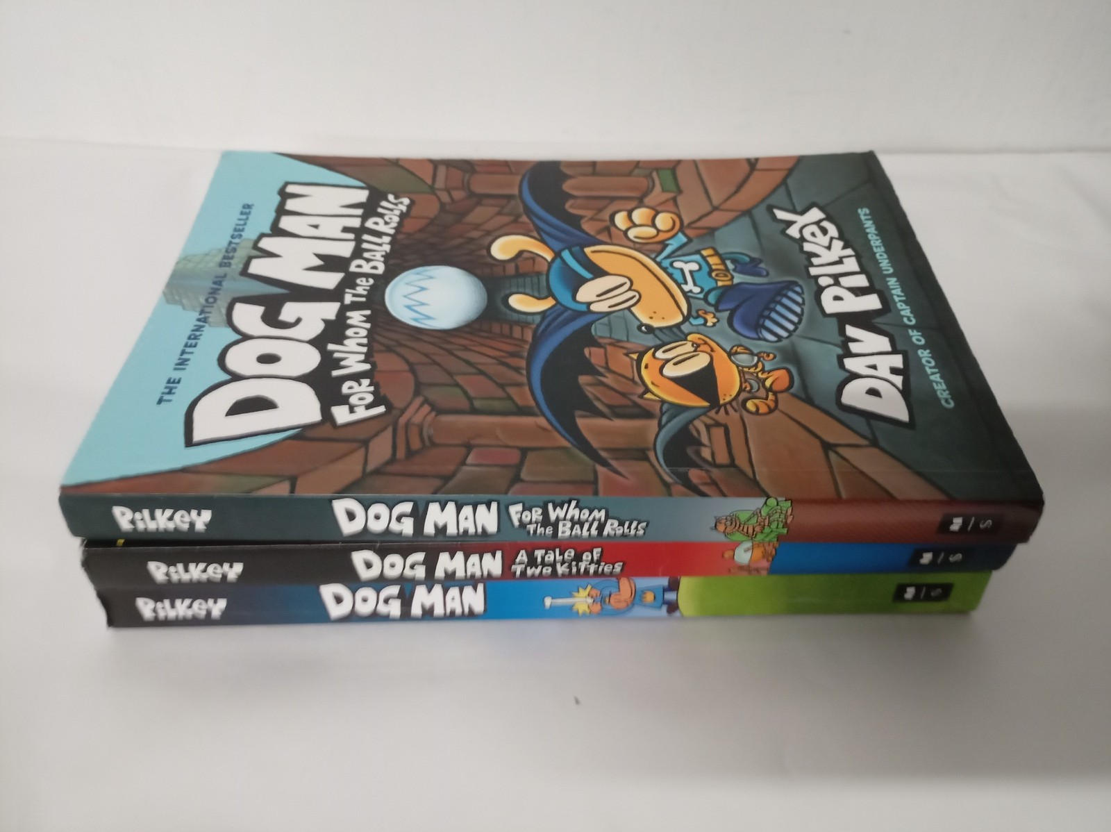 3 Dog Man Books: Dog Man, For Whom the Ball Rolls, A Tale of 2 Kitties