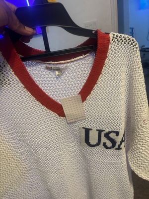 #ad #ad Love to be loved USA Open Knit V Neck Short Sleeve Pullover Sweater 1X $22.00