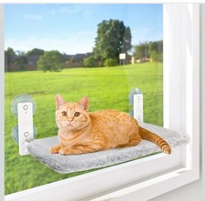 Gray Window Perch Cat Bed Foldable Stainless Steel Frame, Reversible Cover, 40  