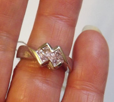Silver tone pink cubic zirconia band size 5 ring