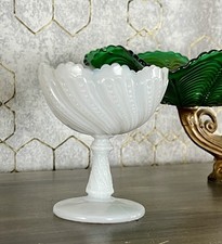 Antik Jugendstil Pressglas Glas Fu&szlig;schale Schale Zuckerschale Wei&szlig; Glas