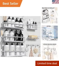 Ultimate Shower Storage Solution - Rustproof 6-Pack Shelf Set with Soap Holder