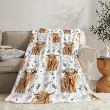 Cozy Highland Cow Fleece Blanket - Cute Farm Animal Throw for All Ages 60x80