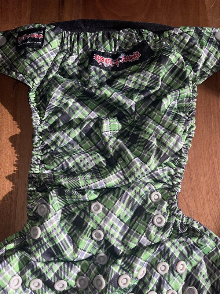 RARE ROCK A BUMS Reuseable Cloth Diaper Green Black HTF PRINT ✨ - Image 2 of 4