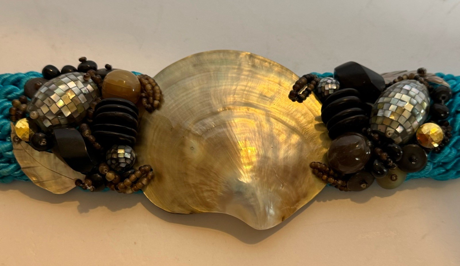 Twisted Blue Cord Statement Shell Beaded Women’s … - image 2