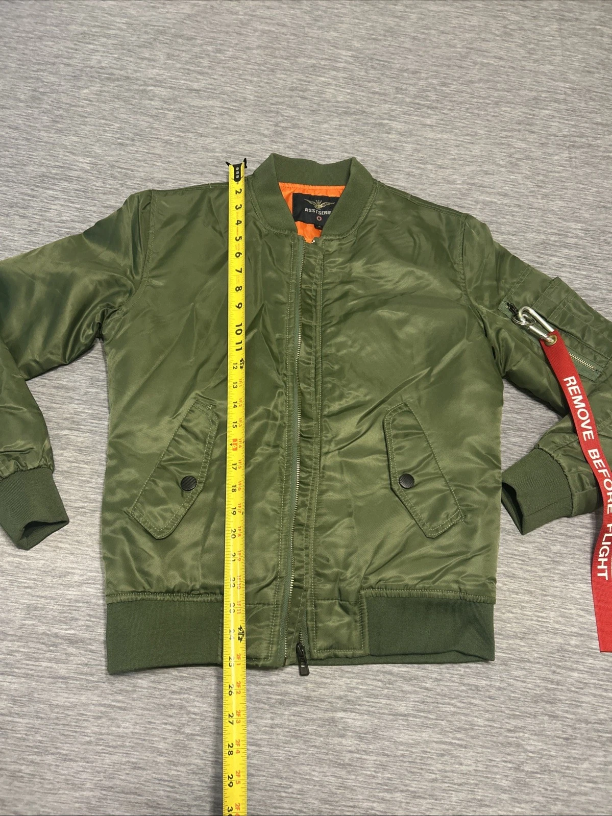 Asstseries Militare Green Bomber Jacket Size S “Remove Before Flight Tag” image 8