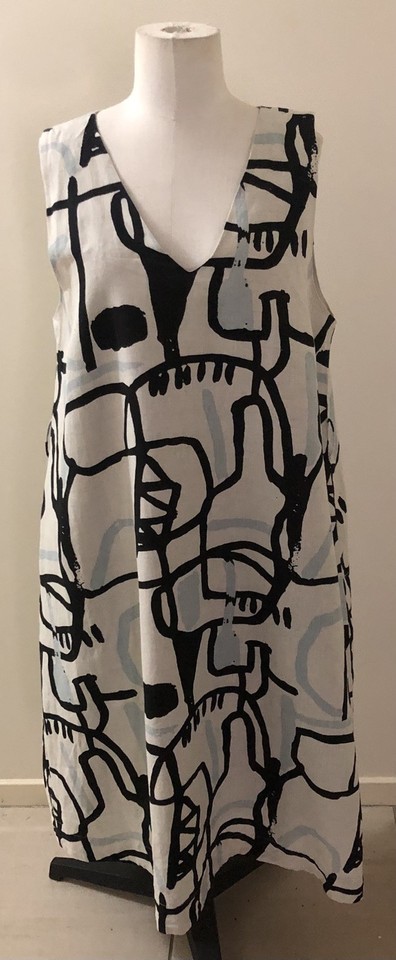 CLAIRE JOHNSON + GORMAN ‘Painterly Print’ Linen Lined Pockets Midi Dress Size-14