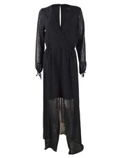 Aqua Women's Embroidered Chiffon Maxi Dress (4, Black) 749709501301