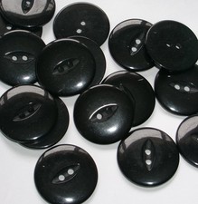 LOT OF 16 BLACK 1  1/8th inch 2 Hole round top flatback Buttons, NEW