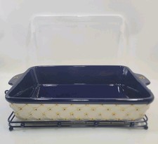 Temp‑tations Old World Blue 13×9 4QT Rectangular Baker Lid & Wire Rack