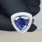 4.50ct Trillion Natural Tanzanite & Diamond Matching Ring 18k White Gold Plated