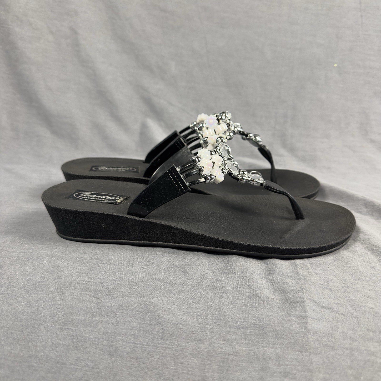 Grandco Sandals Thong Black Bling Jeweled Flip Flops Size 11 Beach ...