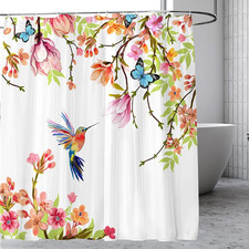 Watercolor Shower Curtain Hummingbird Floral for Bathroom 72 X 72 Flowers Sho