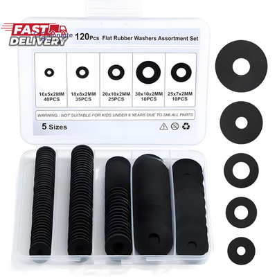 #ad #ad 120Pcs Flat Rubber Washers Assortment Kit16 18 20 25 30Mm Black WasherVibratio $8.95