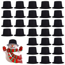 Mini Black Top Hats, 50 PCS, 2.55 Inch, Plastic, Miniature, Crafts, DIY, Pet