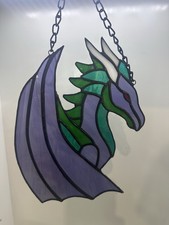 Handmade Stained Glass Dragon Hanging Suncatcher,Decor10  x7  purple, green