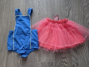 NWT Lucky Palm Tree First Impression Pink Tutu Blue Romper 12-24m